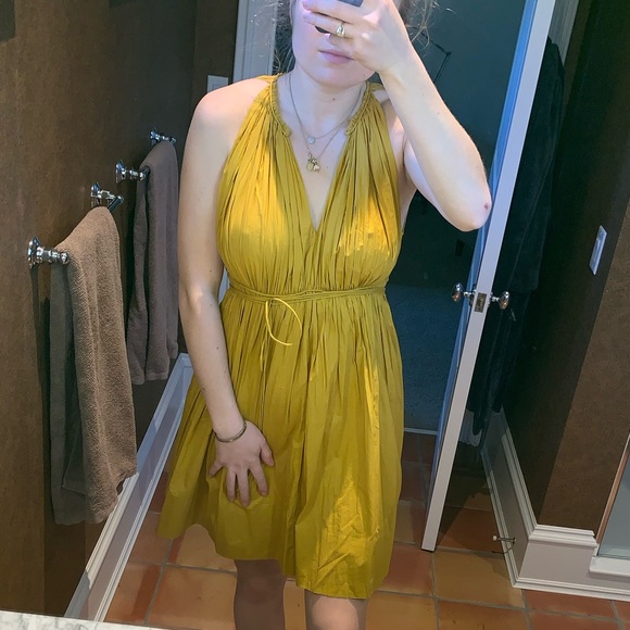 3.1 phillip lim mustard yellow pleated dress with tie - Picture 1 of 7